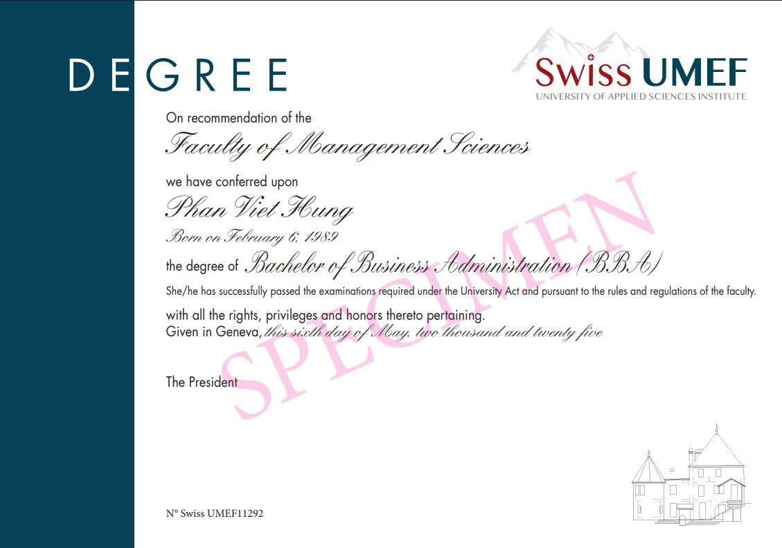 Mẫu bằng BBA Swiss UMEF